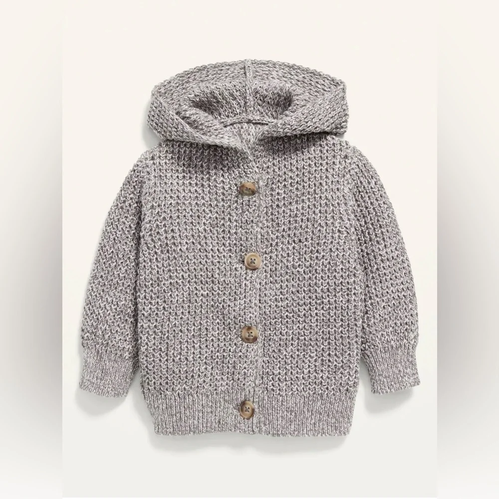 Old Navy Hooded Button Front Grey Knit Cardigan Sweater Baby Size 18-24 Months